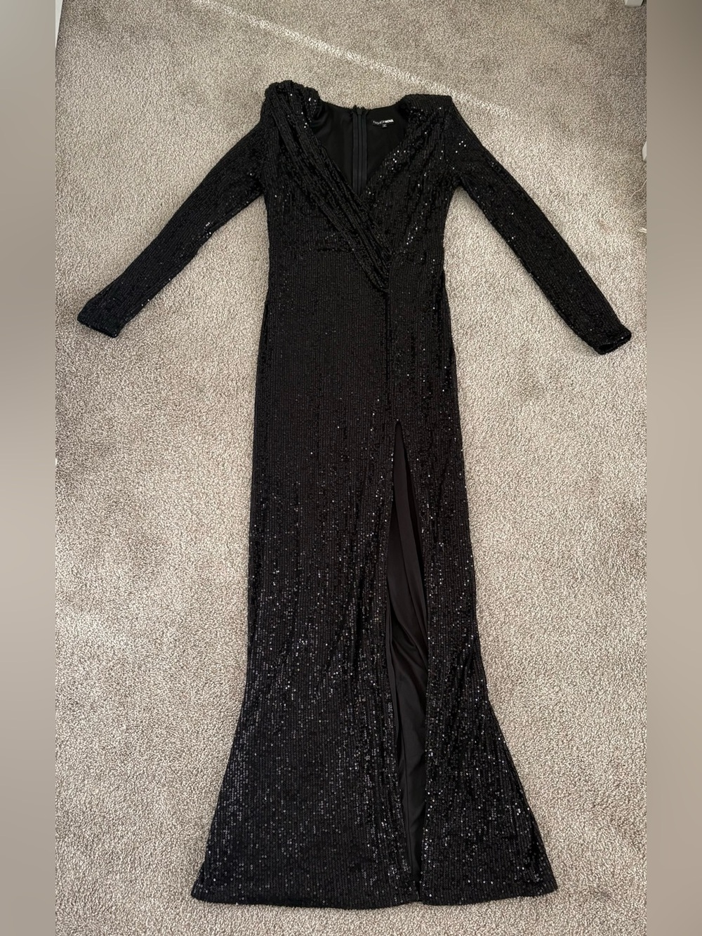 Fashion Nova Black Sequin Long Sleeve Evening Gown